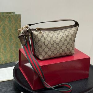 Gucci Beige GG Canvas Crossbody with Red-Green Web Strap